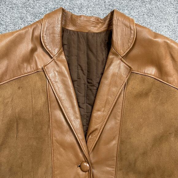 Vintage Chamonix Jacket Womens Large Brown Suede Leather Lapel Collar Lined Coat - Picture 4 of 12